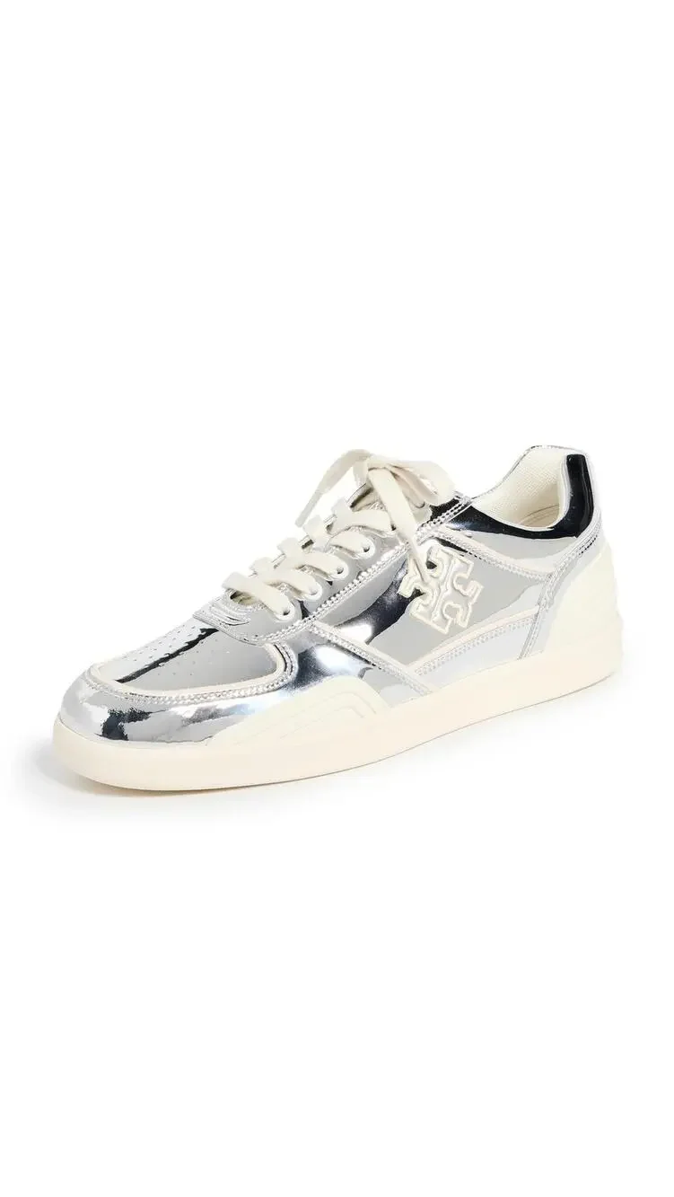 TORY BURCH WOMEN'S CLOVER COURT SNEAKERS, SILVER, 7.5 MEDIUM US